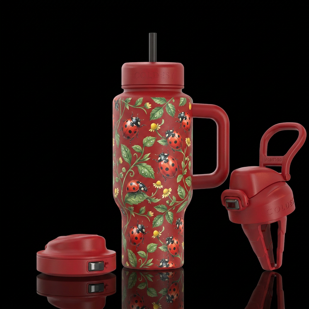 Lady bug heaven water bottle design