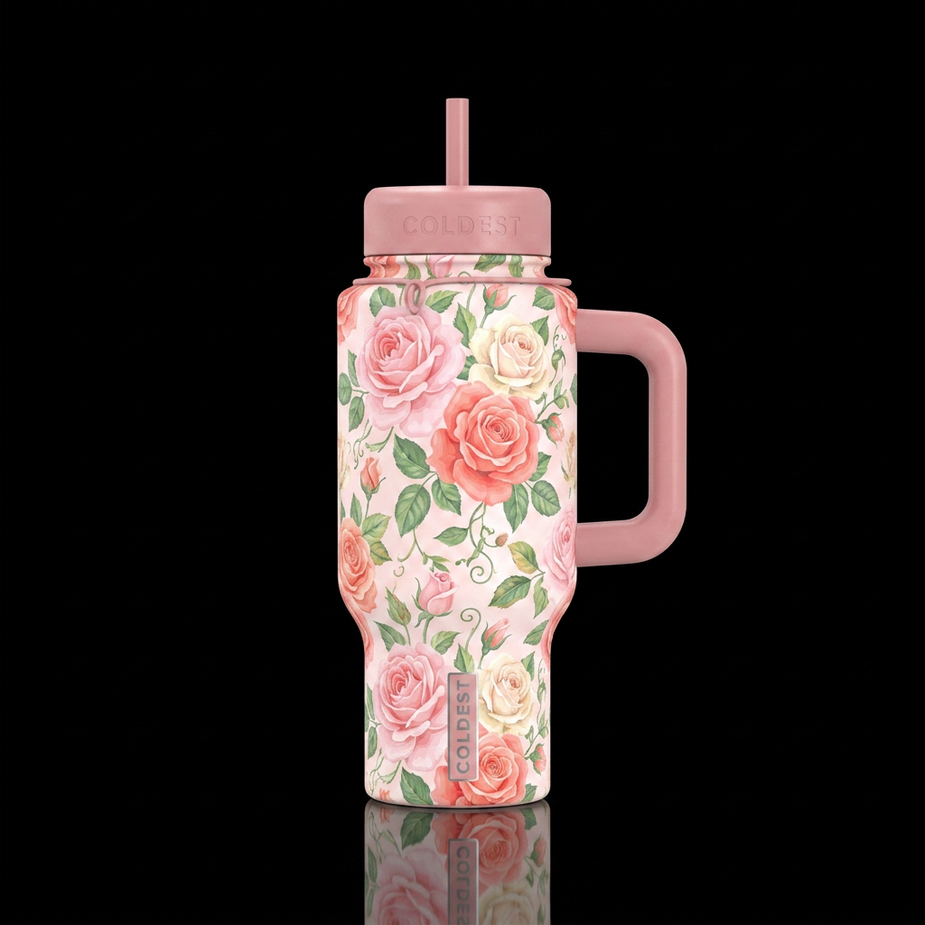 Pastel rose garden water bottle design