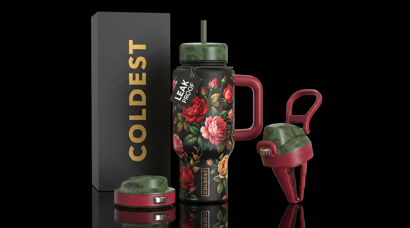 Bold rose garden water bottle design