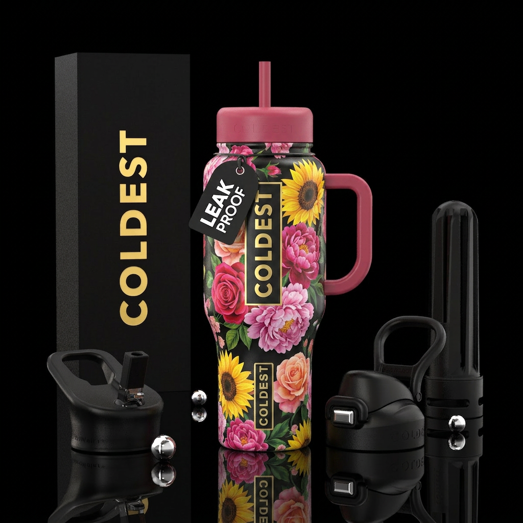 Bold colors rose peony sunflower garden water bottle design