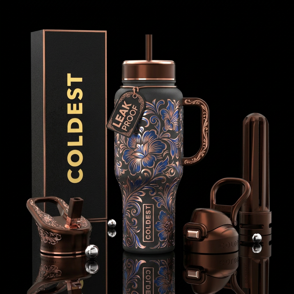 Metallic floral etch water bottle design