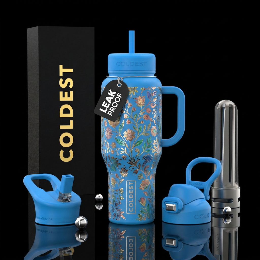 Metallic floral etch water bottle design