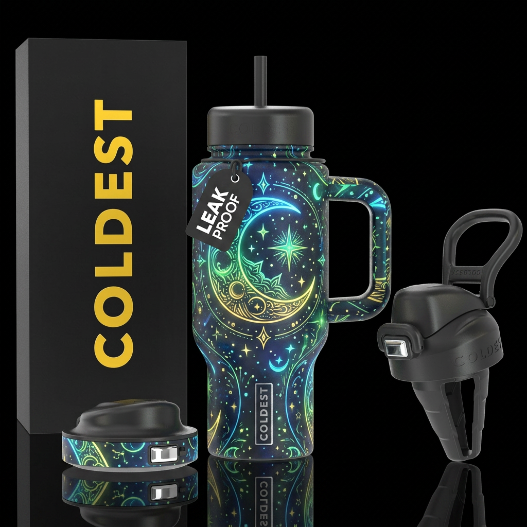 Neon moon water bottle design
