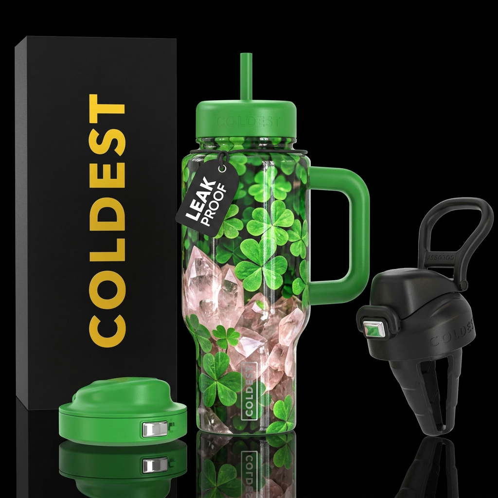 Shamrock clover garden on top of quartz background water bottle design