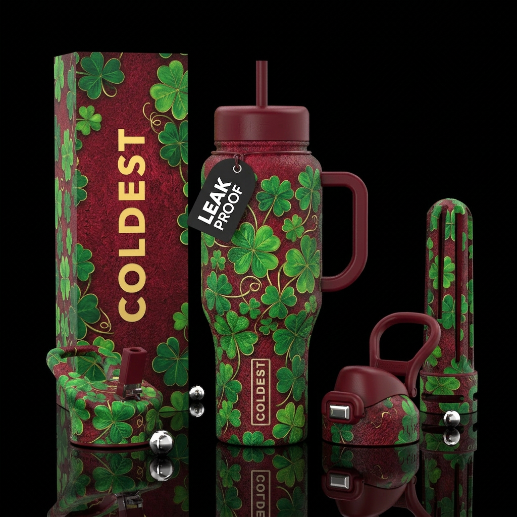 Shamrock clover garden with rough garnet backgroun... water bottle design