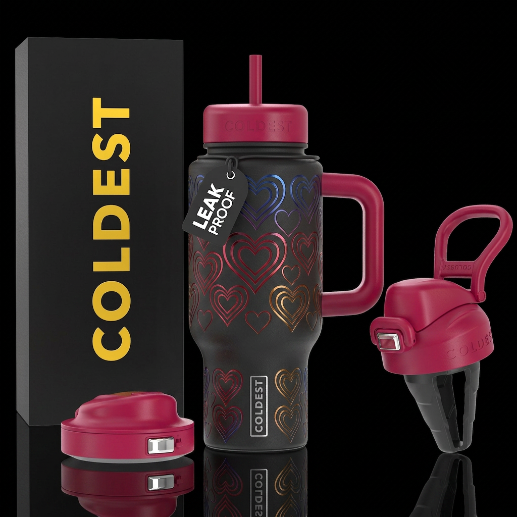 Hearts etch water bottle design
