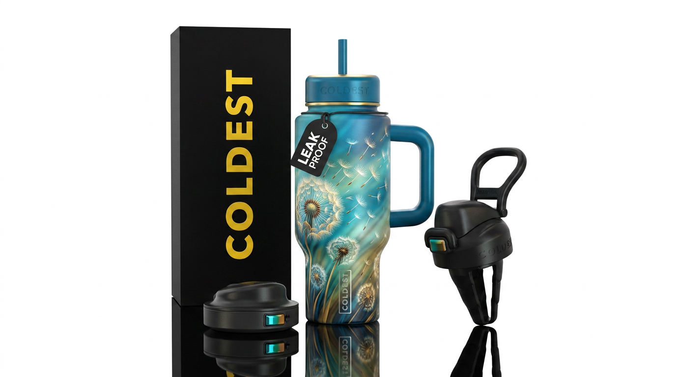 Dandelion seeds in the breeze water bottle design