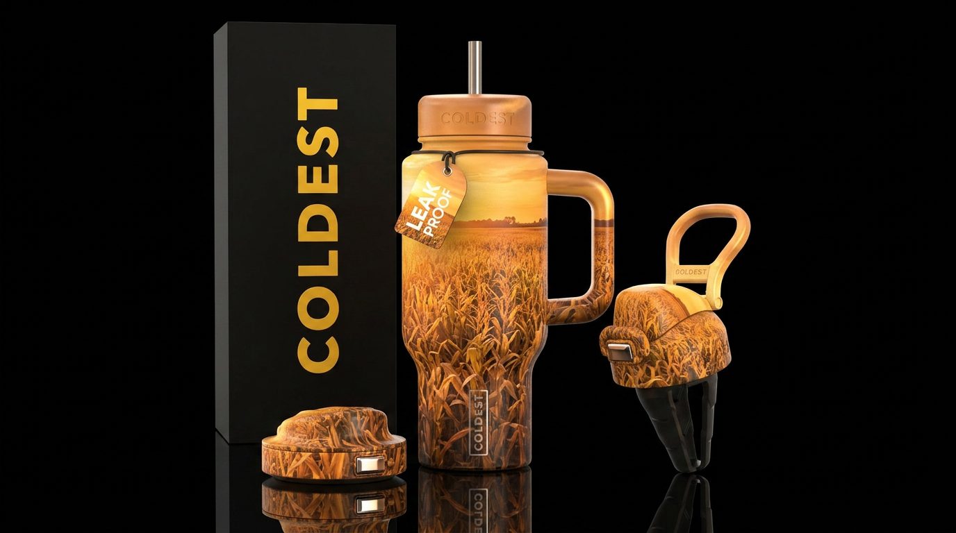Vast corn field sunset horizon water bottle design