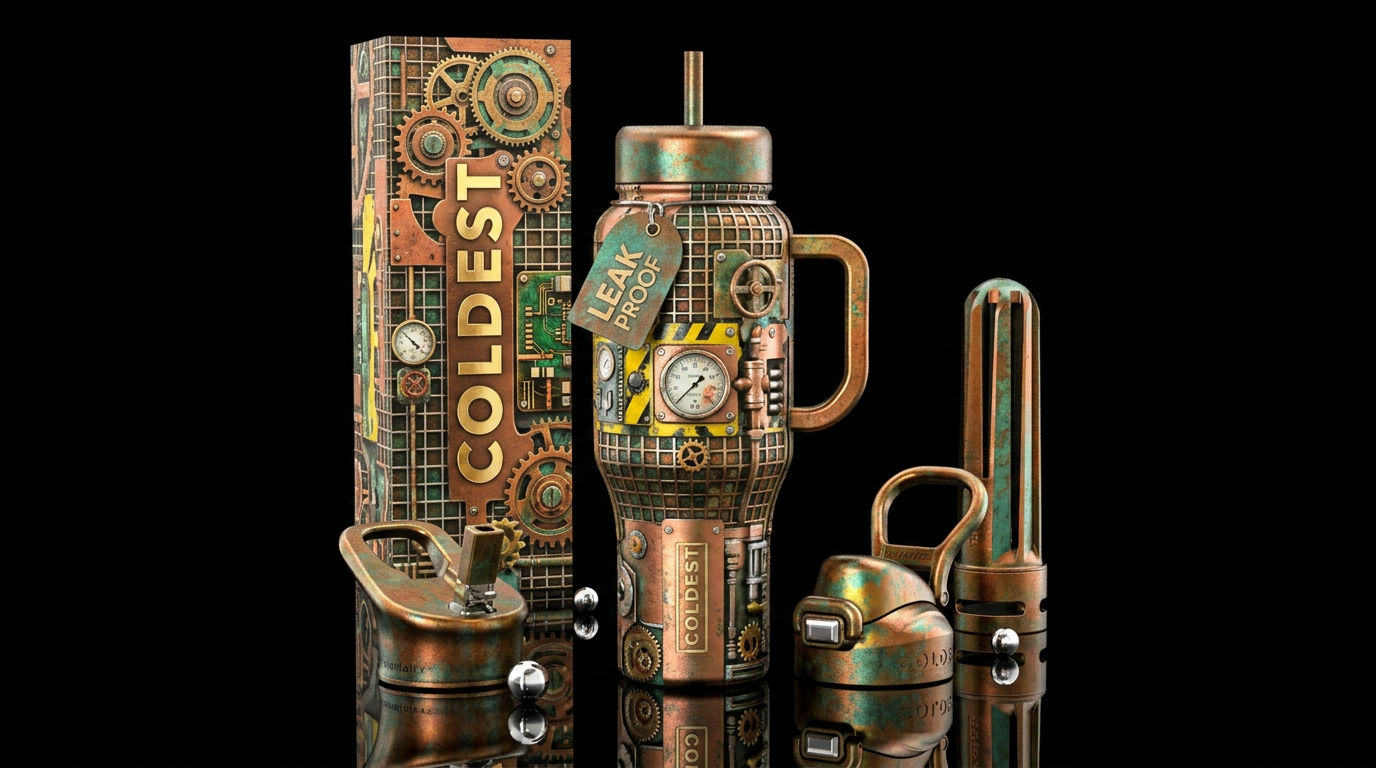 Industrial maximalist water bottle design