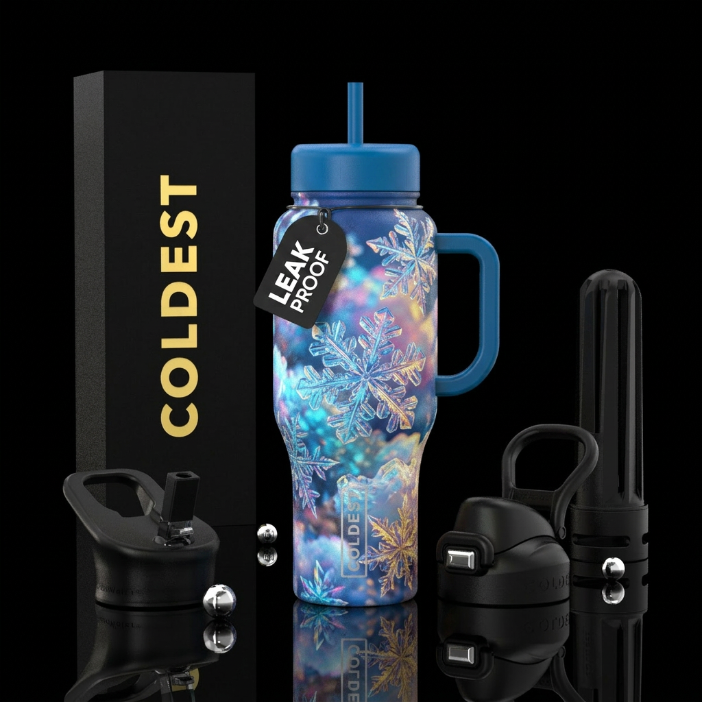 Snowflake clouds water bottle design