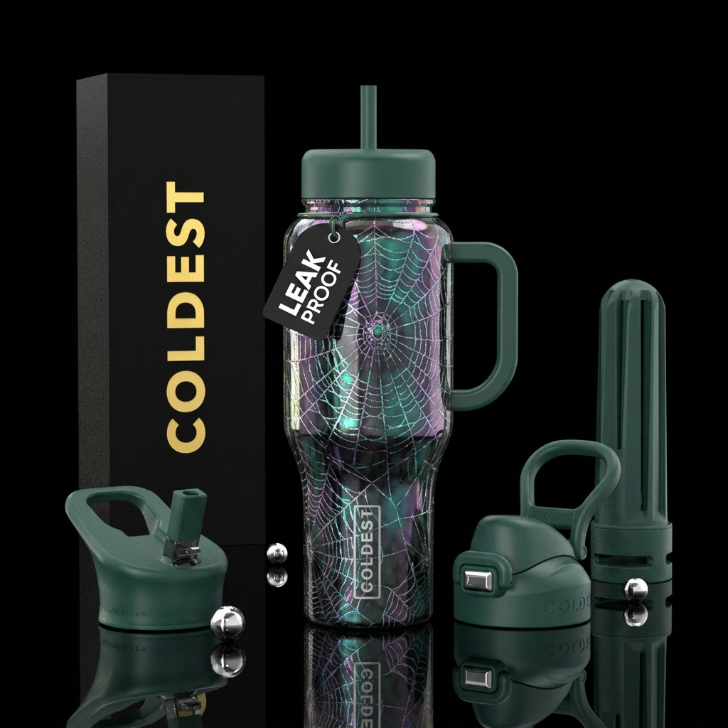 Walking in the spider webs water bottle design