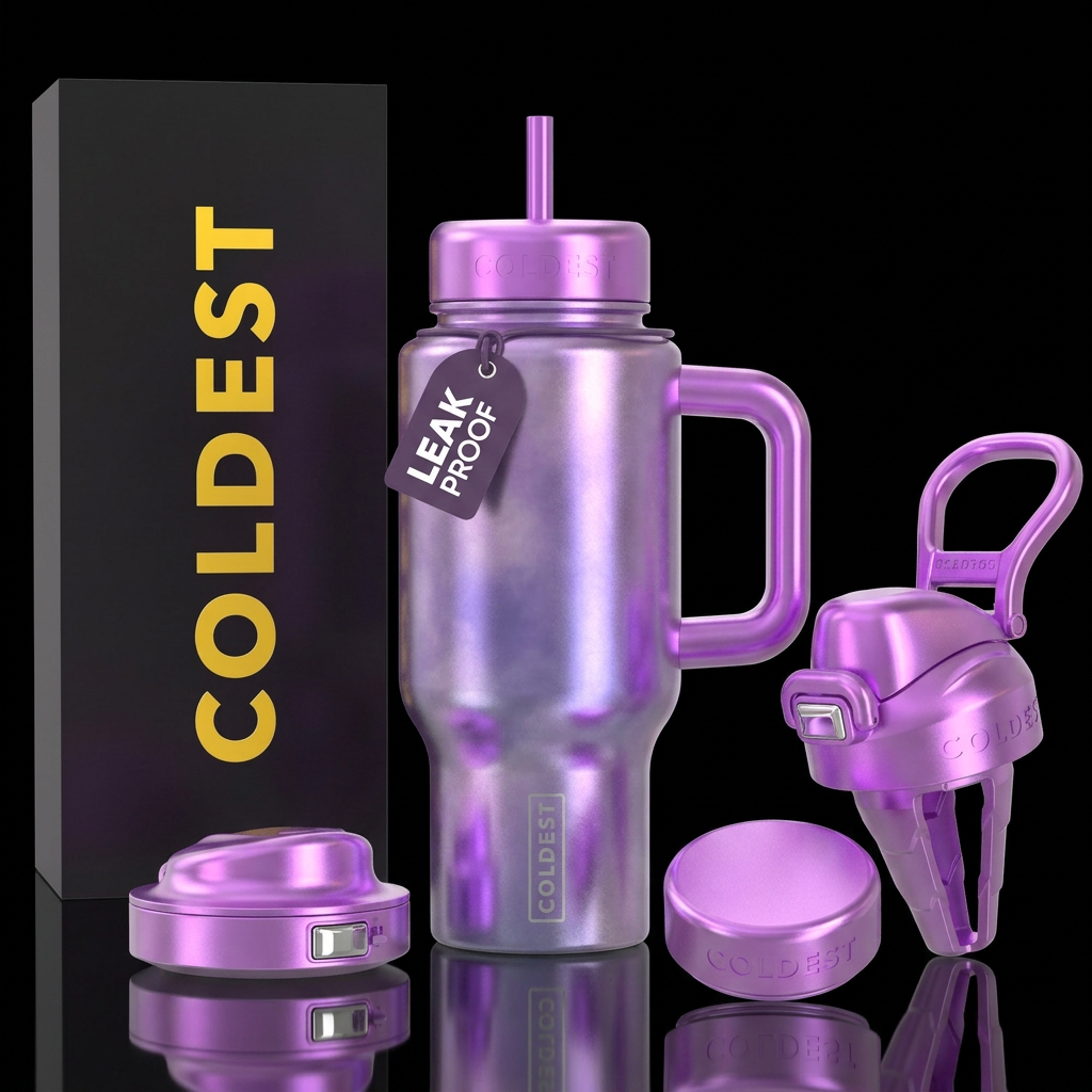 Lilac fields metallic haze water bottle design