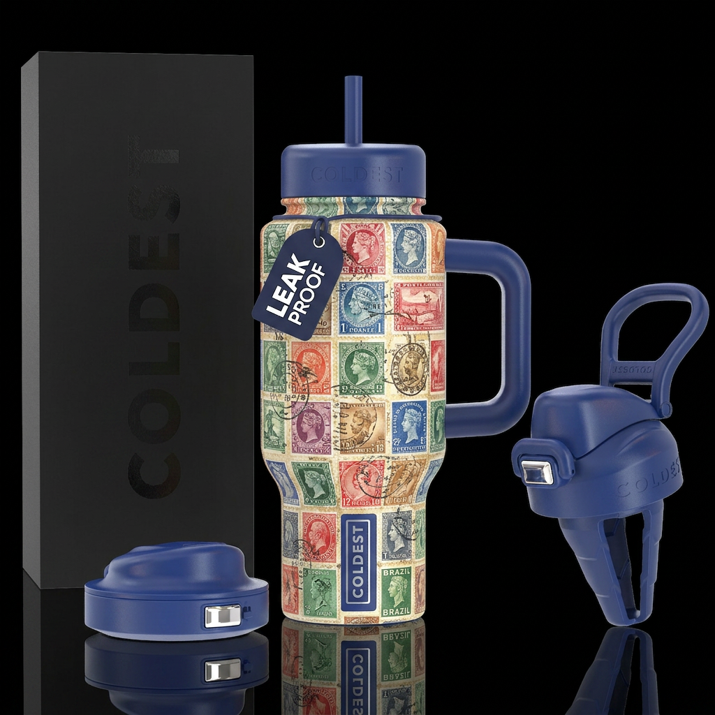 Stamp collectors water bottle design