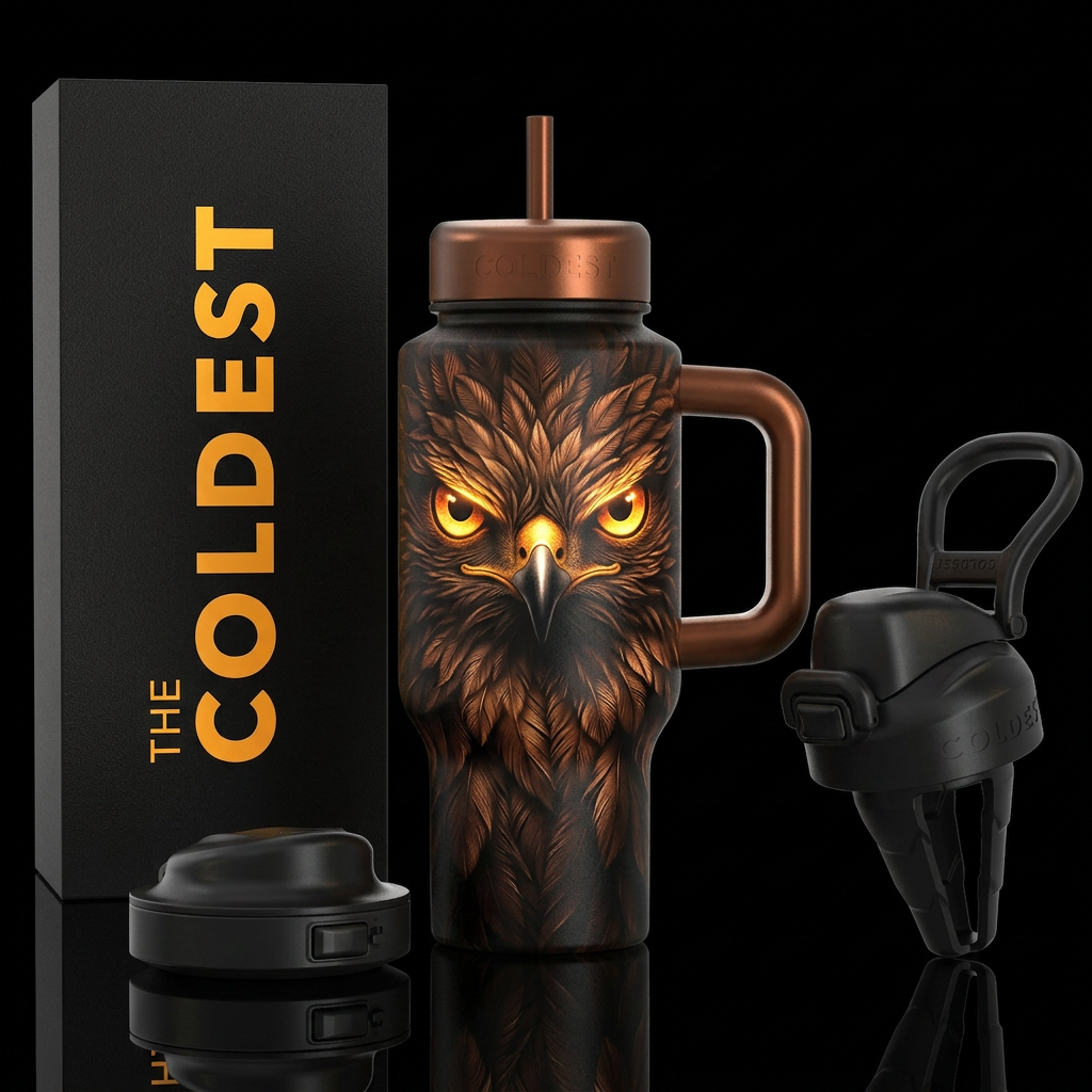 Glowing hawk eyes from darkness water bottle design