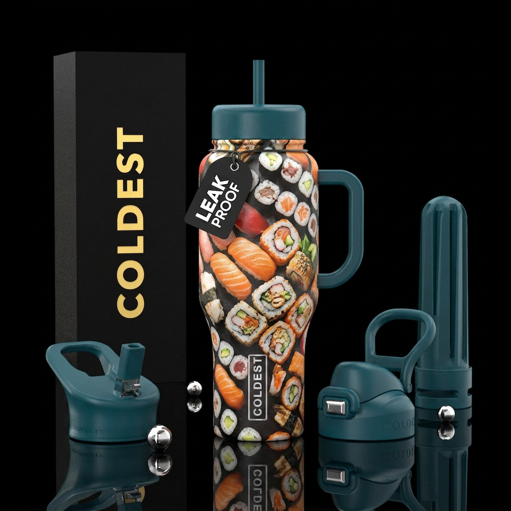 Sushi rolls water bottle design