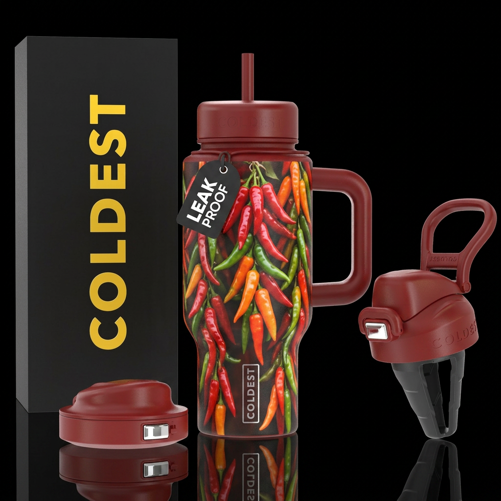 Chili pepper garland water bottle design