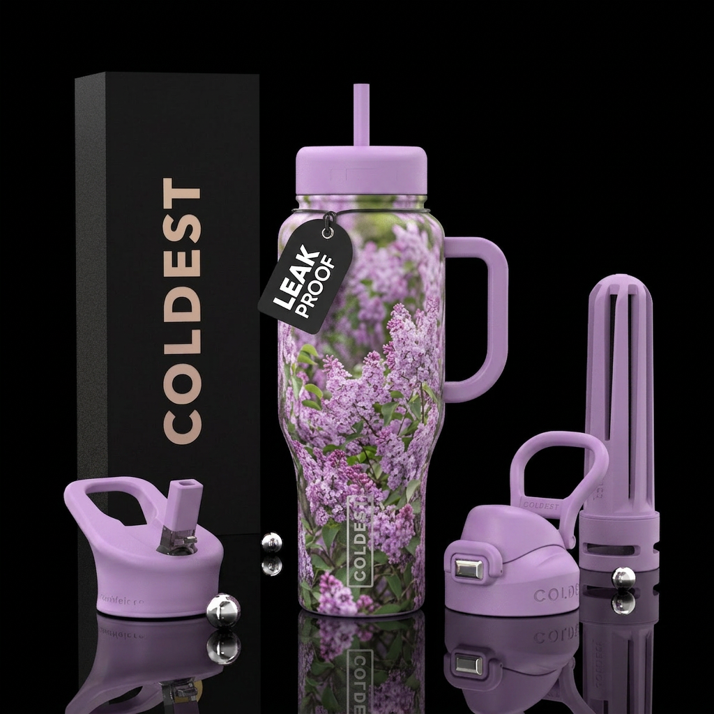 Lilac fields water bottle design