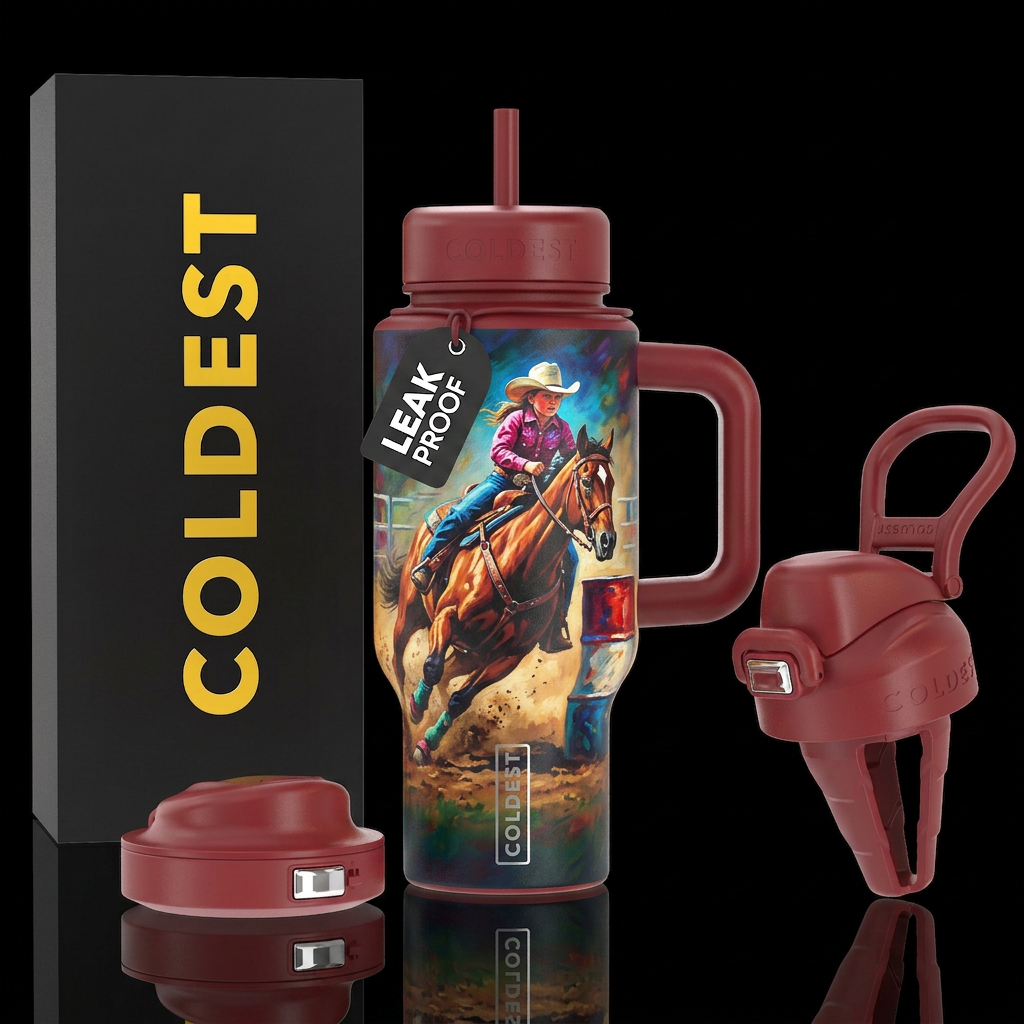 Youngest barrel racing rodeo water bottle design