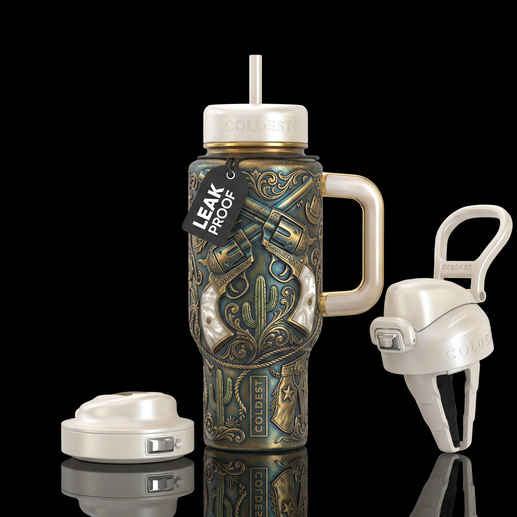 Pearl handled revolvers wild west theme water bottle design