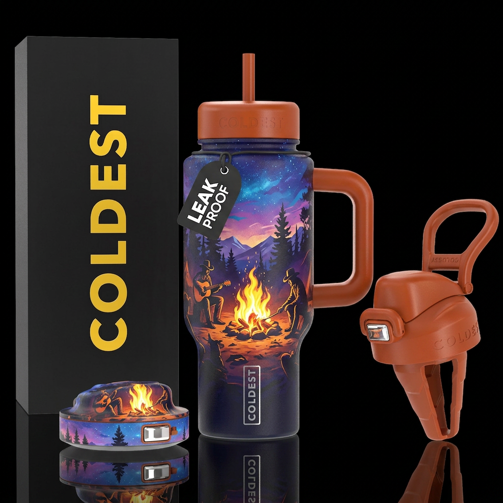 Cowboy campfire water bottle design