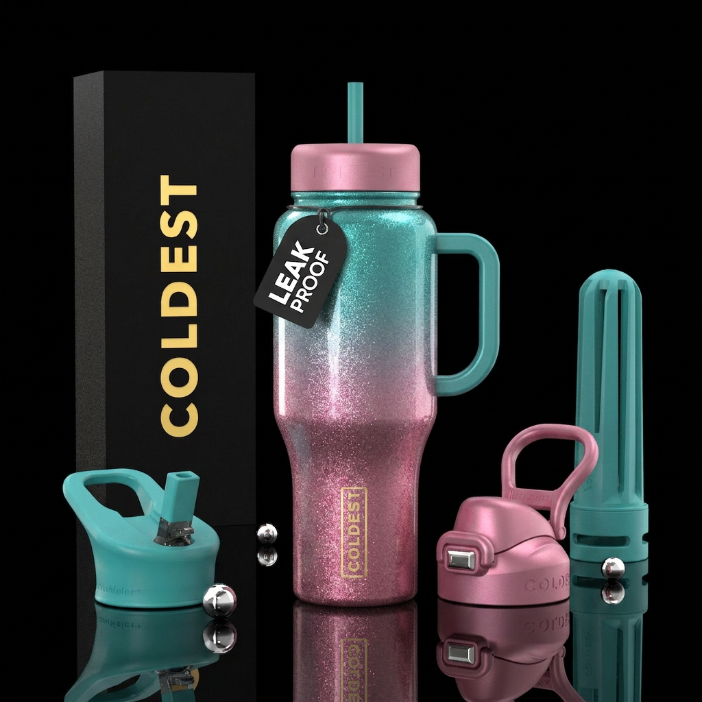 Teal metallic glitter sassy pink metallic glitter ... water bottle design