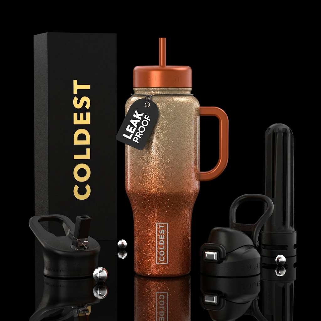 Burnt orange metallic glitter fawn metallic glitte... water bottle design