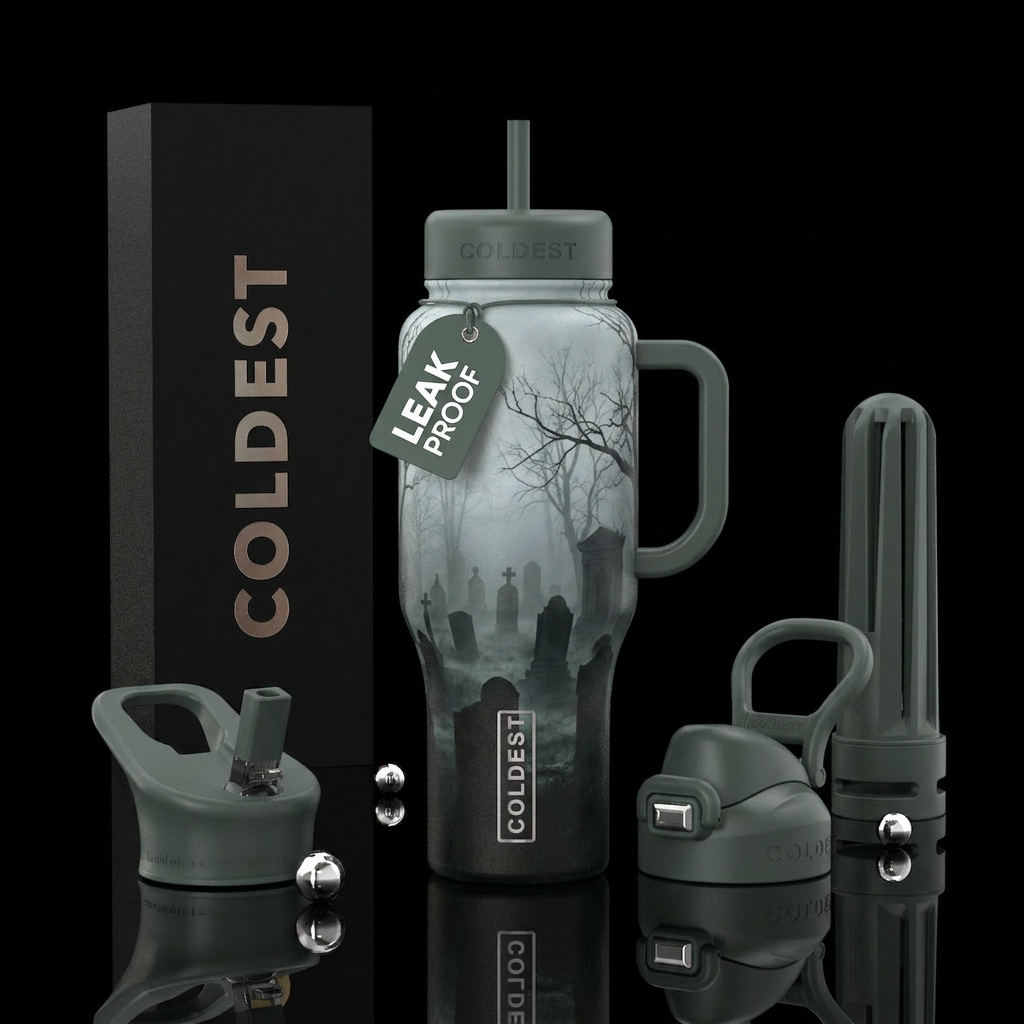 Eerie fog settling over cemetery water bottle design