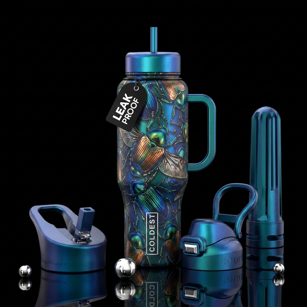 Japanese beetles metallic water bottle design