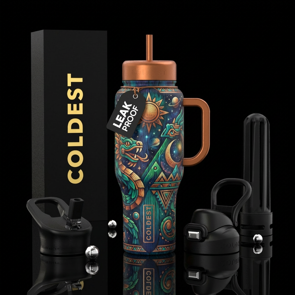 surreal, aztec, peaceful, grain water bottle design