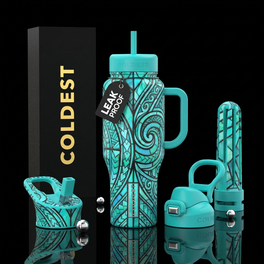 stained glass, spellbinding, tribal,turquoise water bottle design