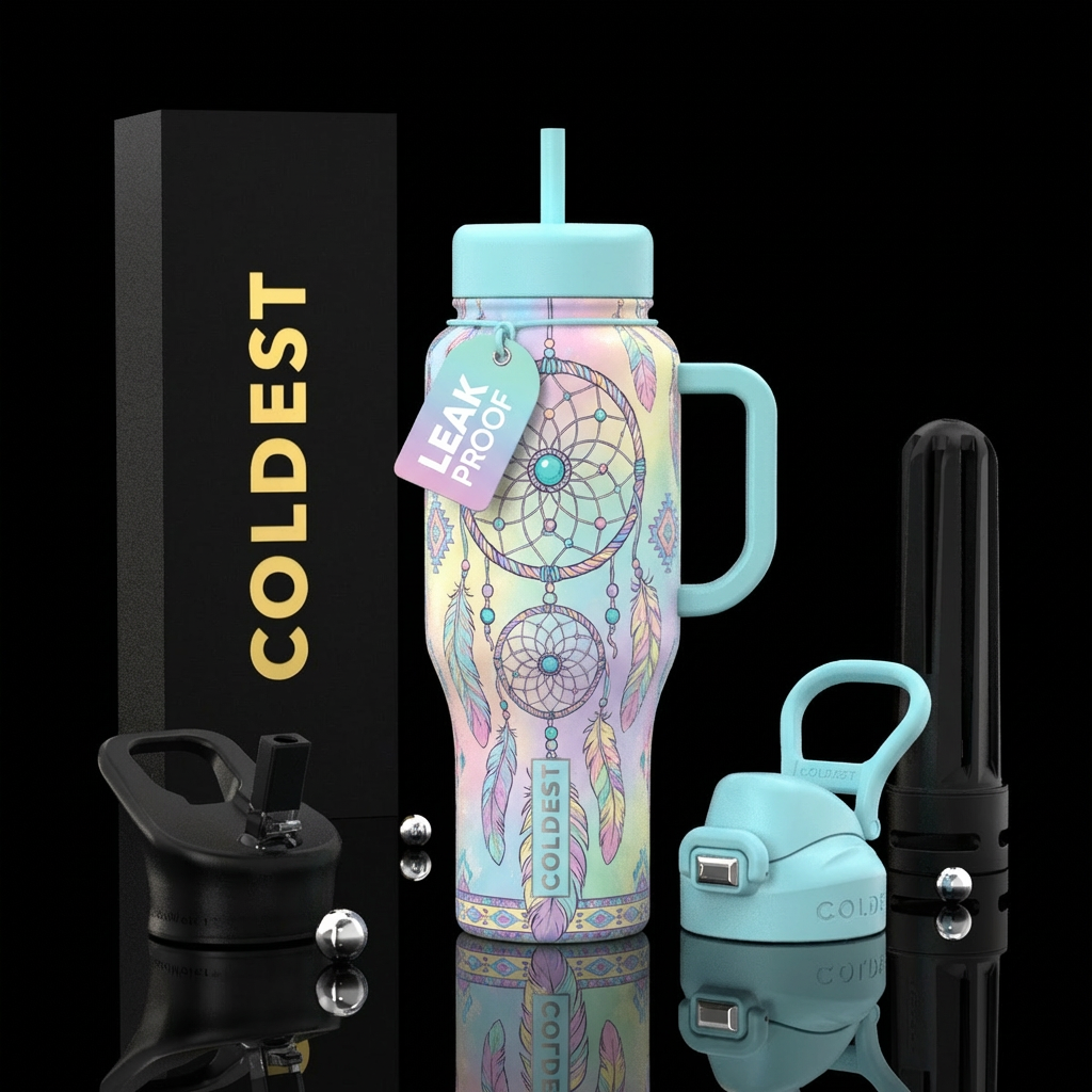 pastel, dream catcher, native american water bottle design
