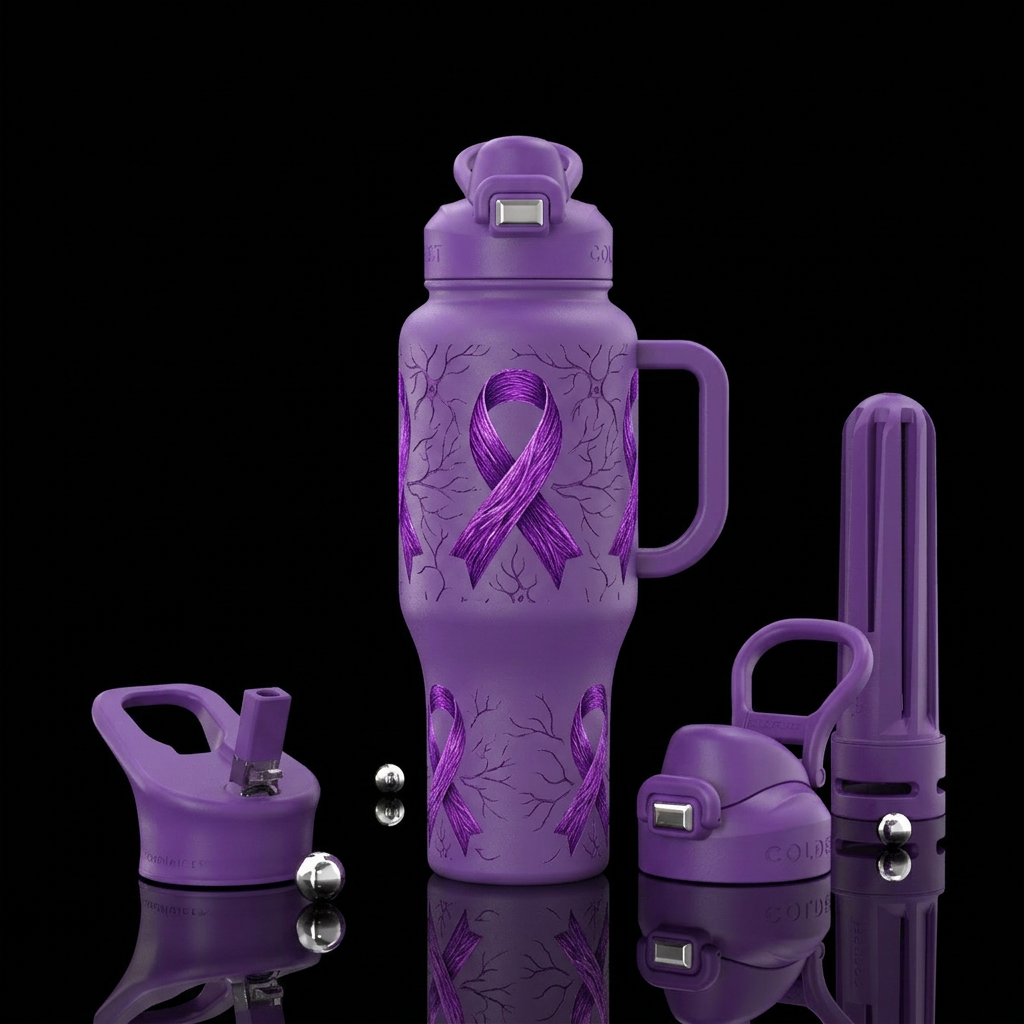 Alzheimers disease ribbon water bottle design