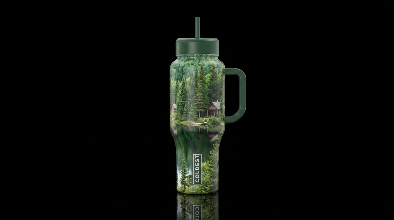 Maine woods and camps water bottle design