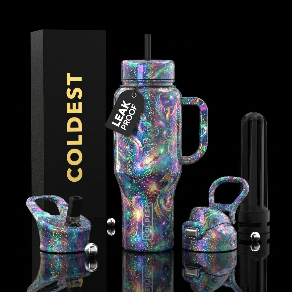 beautiul, vibrant, sparkly, shiny, artistic, mythi... water bottle design