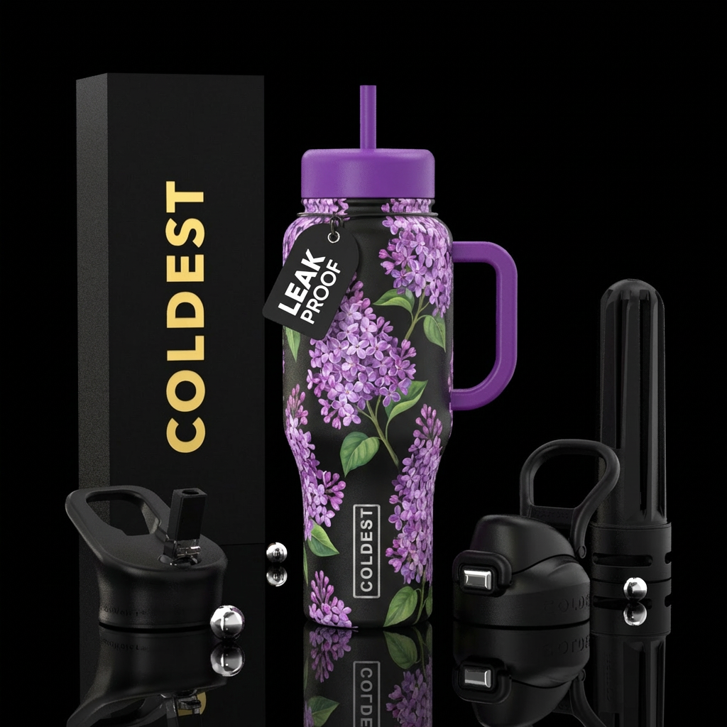 Purple lilacs,, beautiul, vibrant water bottle design