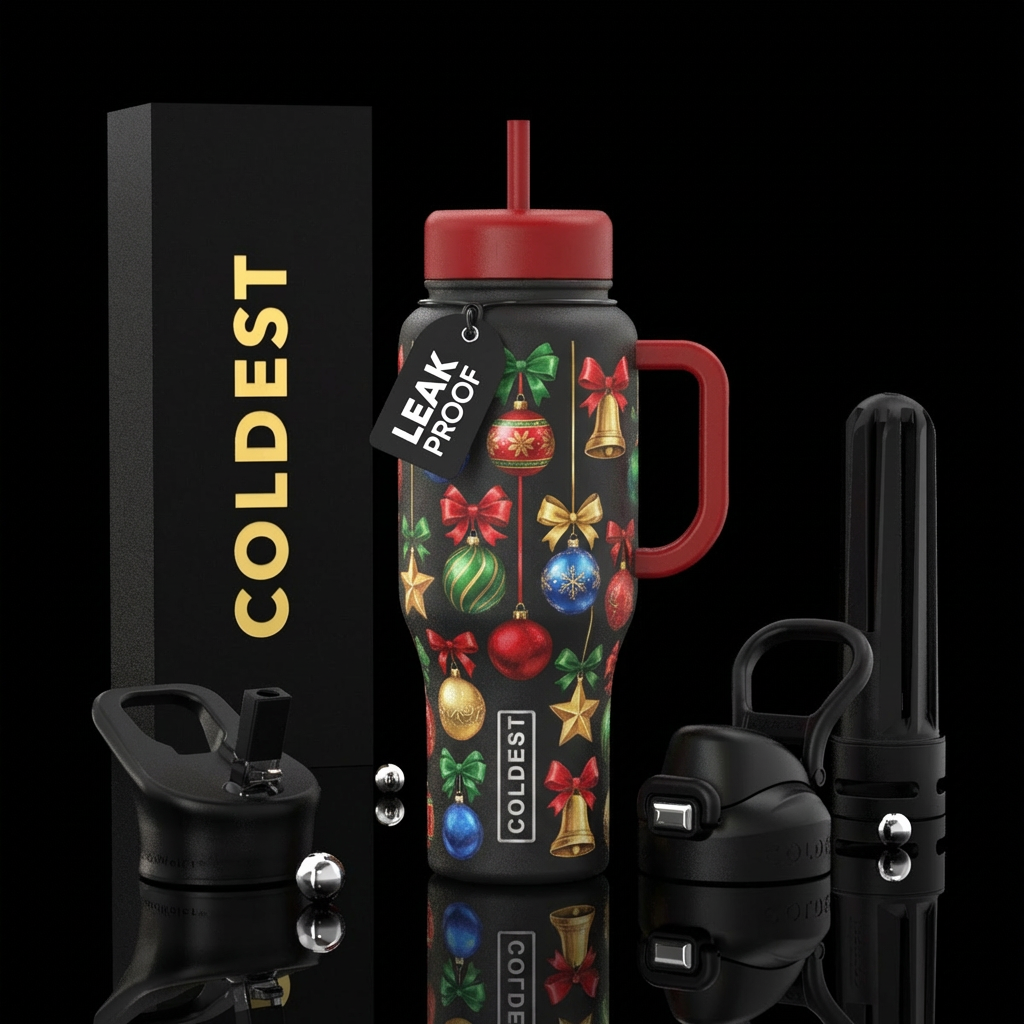Christmas bows, Christmas ornaments water bottle design