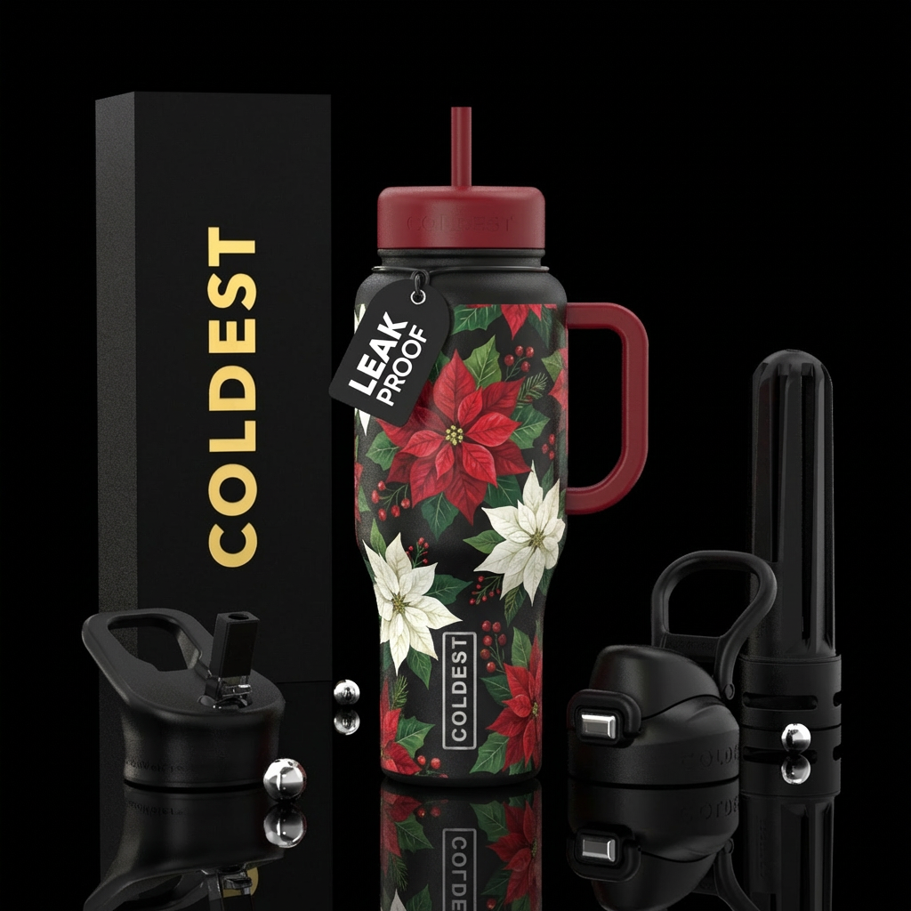 Christmas poinsettias water bottle design