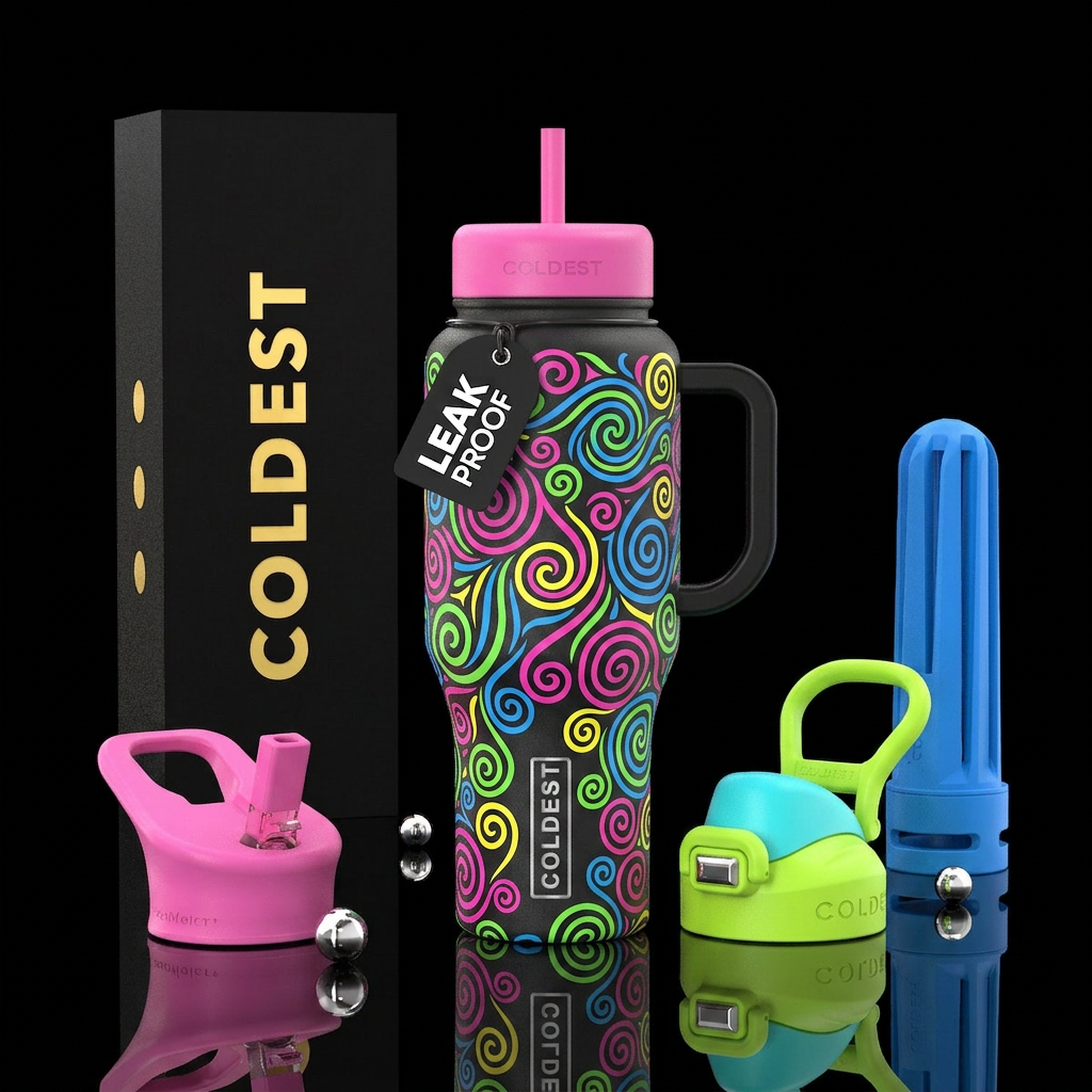 Swirls and spirals, bright water bottle design