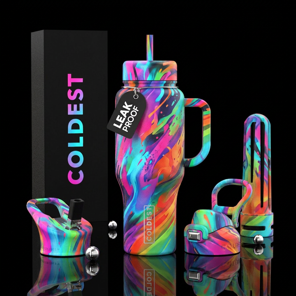 Lots of colors, bright and vivid water bottle design