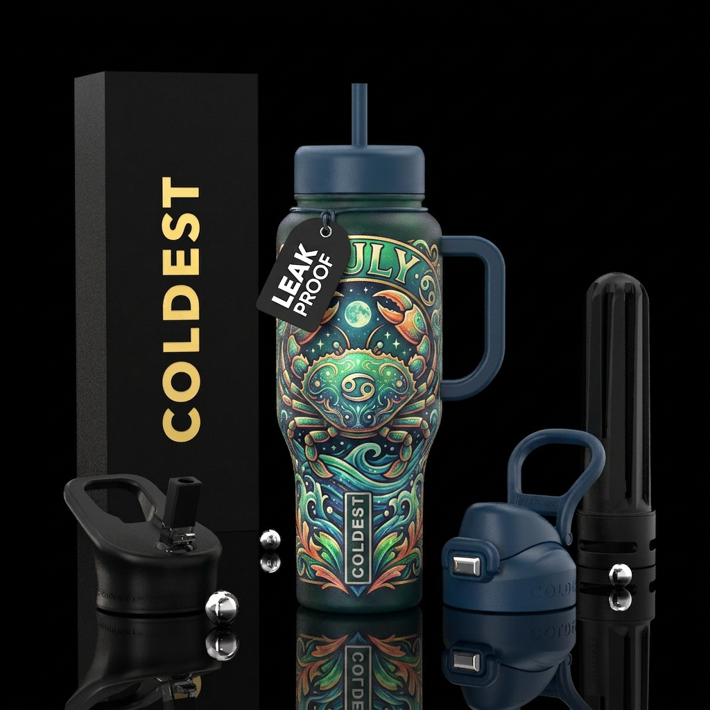 July, cancer zodiac water bottle design