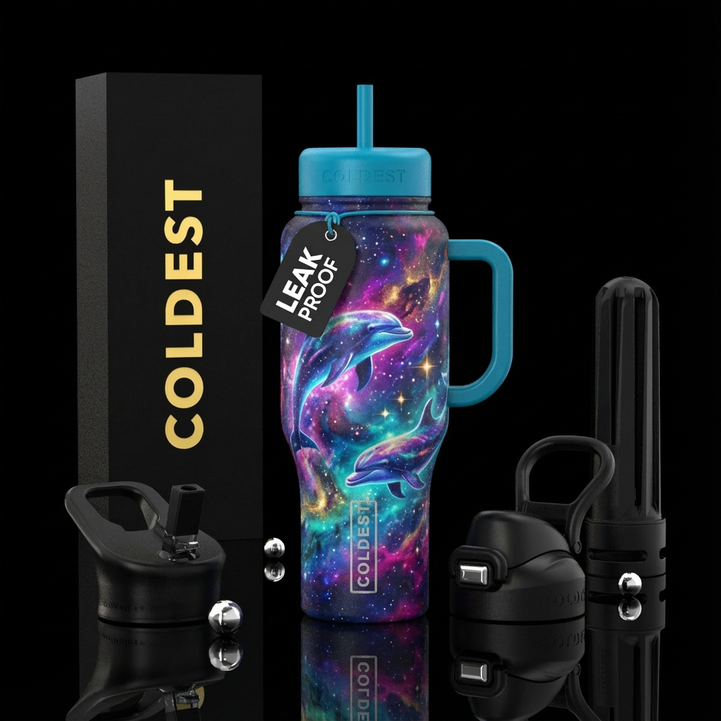 Galaxy dolphins bright water bottle design