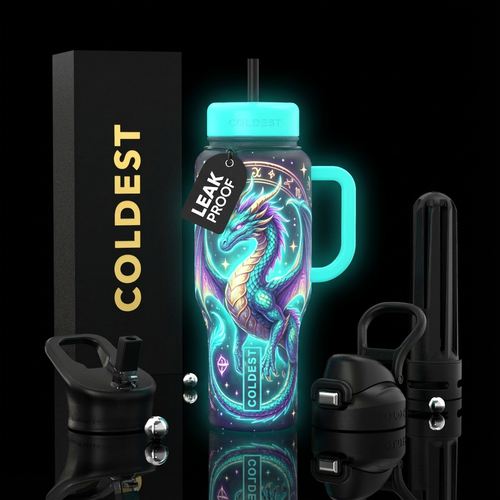 dragon, Glowie, magical water bottle design