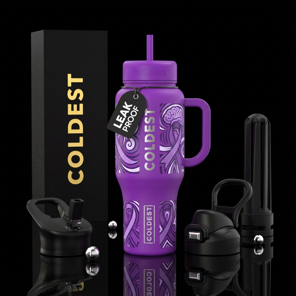 Epilepsy awareness purple water bottle design