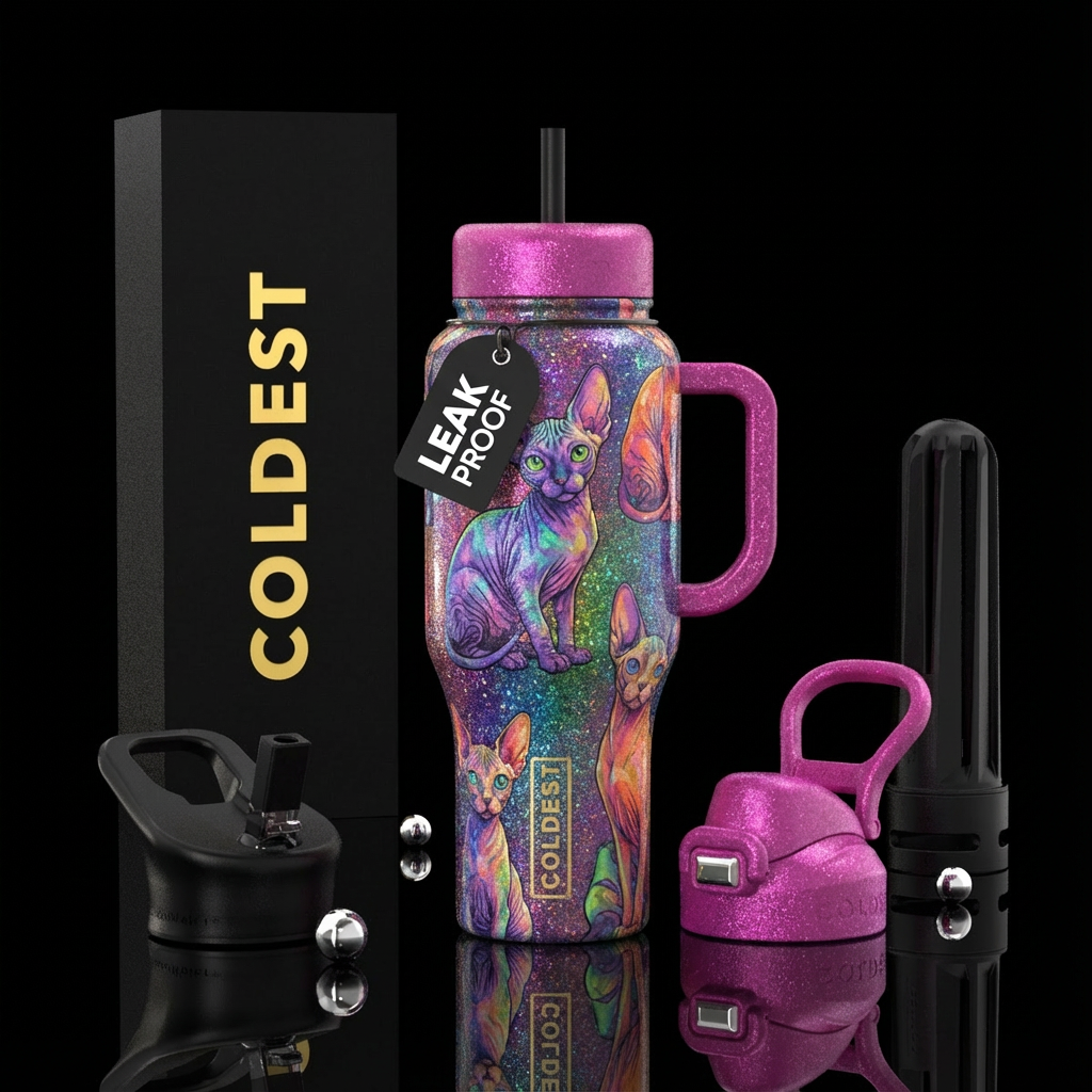 Sphynx cat, sparkly water bottle design