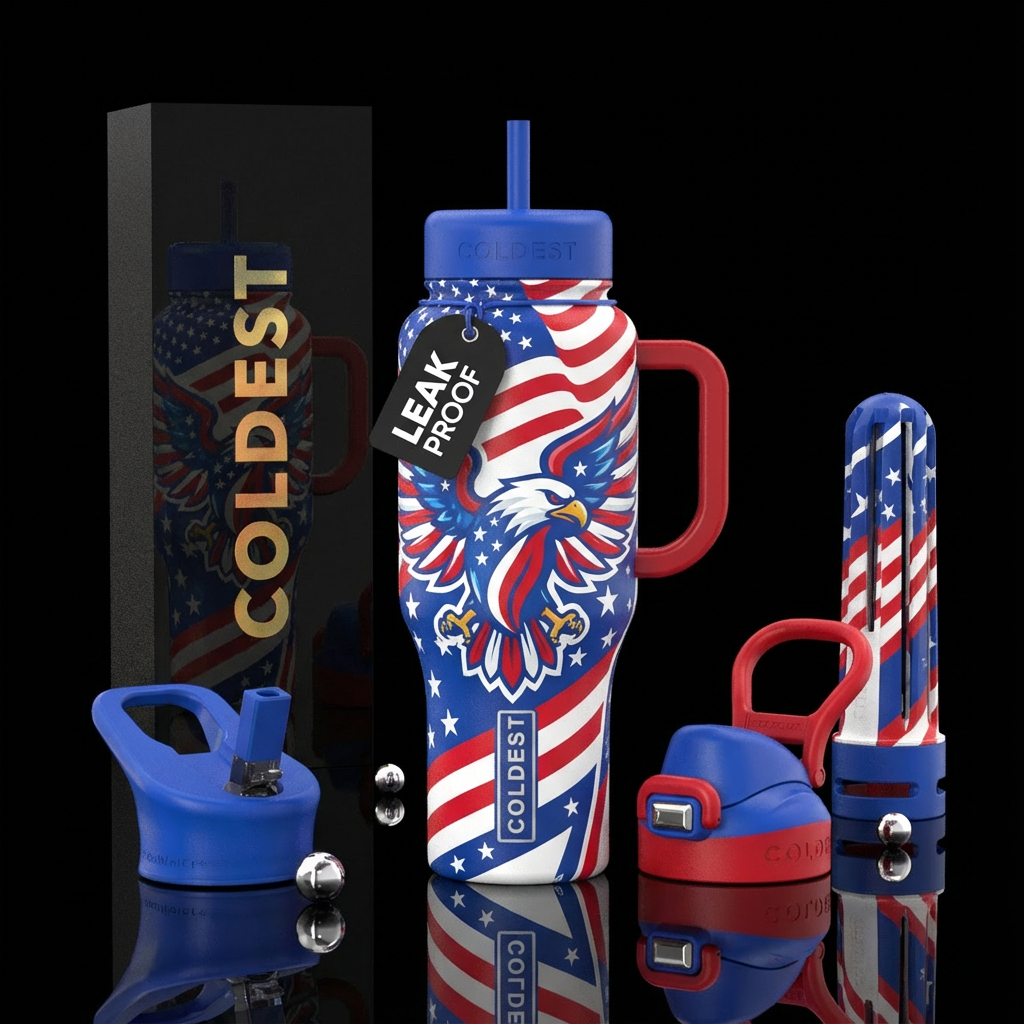 Red white blue eagle patriotic water bottle design