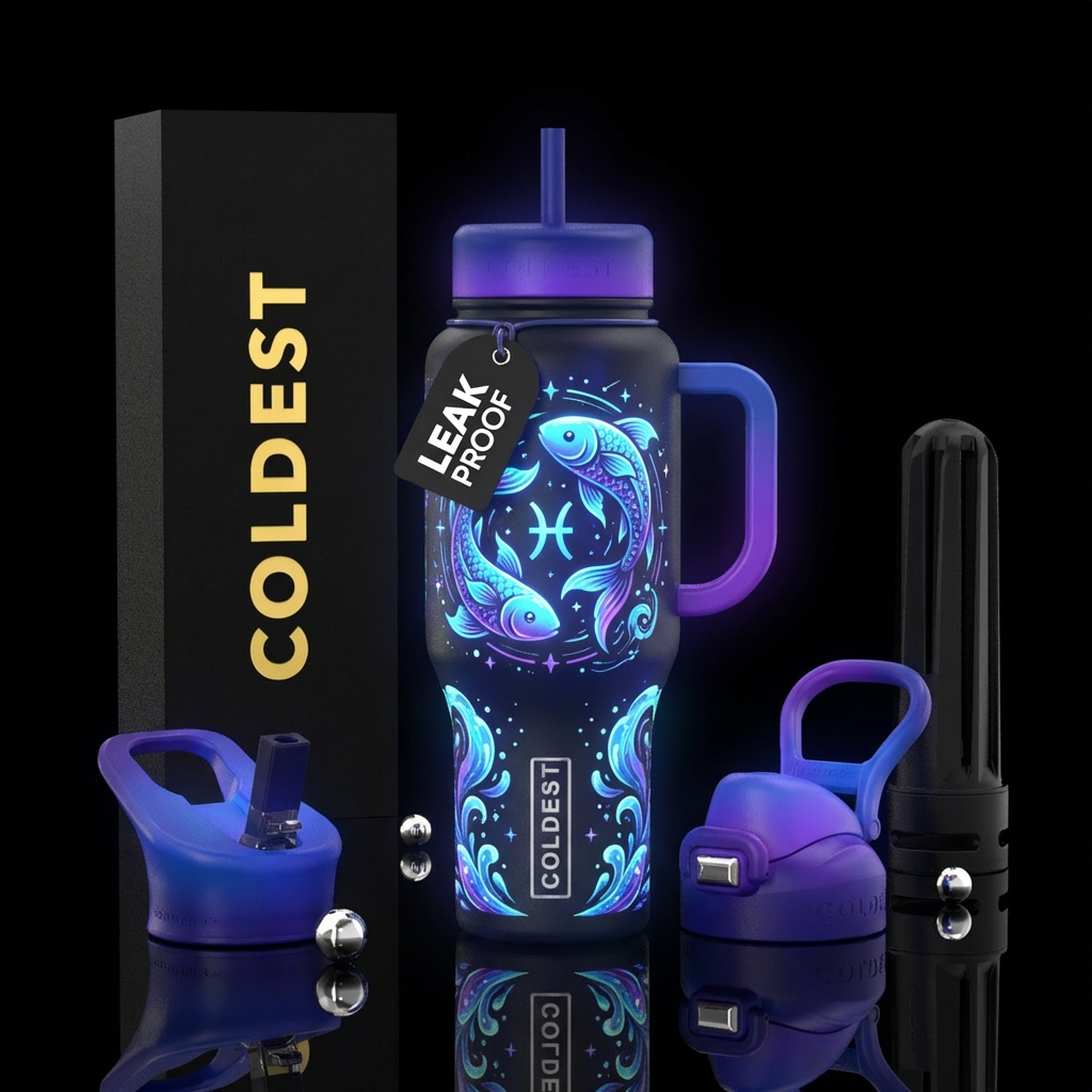 pisces, glowie water bottle design