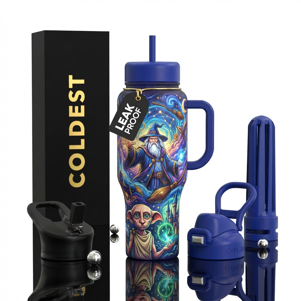 wizard, house elf, wizarding skies water bottle design