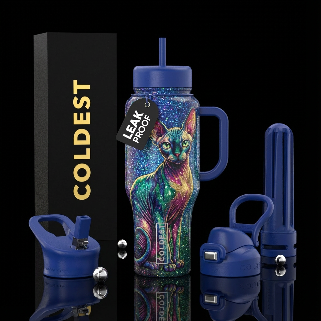 Sphynx cat, sparkly water bottle design