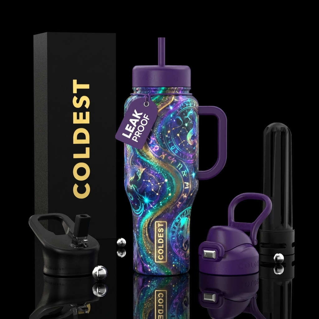mythical, inbued, magic, sparkly water bottle design
