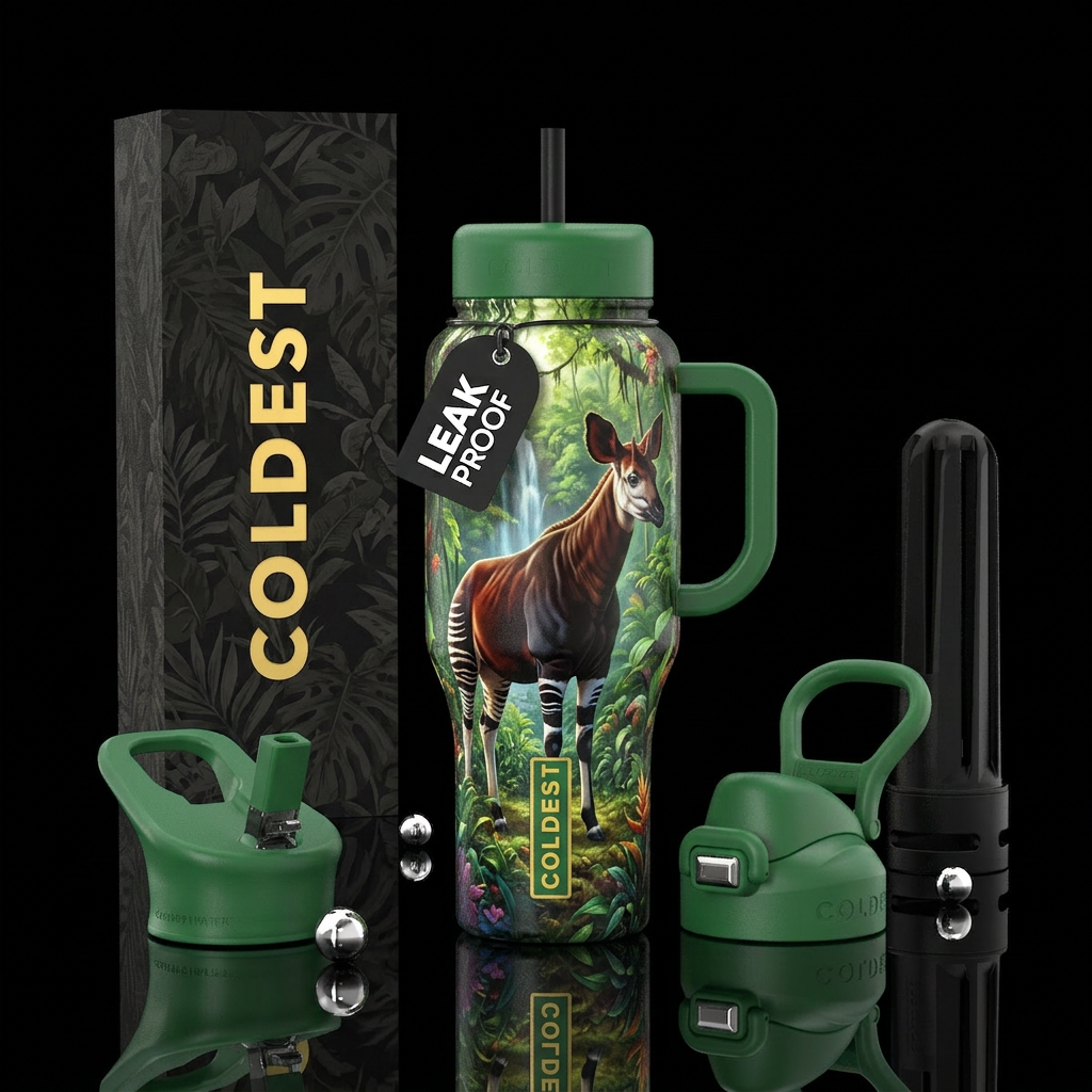 Okapi in natural habitat water bottle design